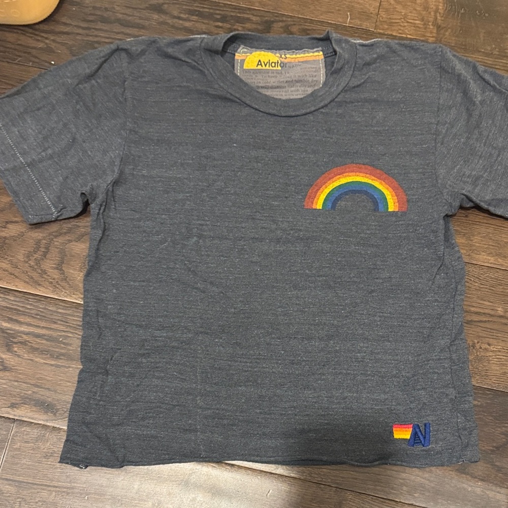 Aviator Nation Gray Tee with Rainbow Detail